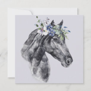 Carte Couronne de fleurs à l'aquarelle Portrait de cheva