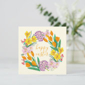 Carte Couronne de fleurs printanières Joyeuses Pâques Ar (Debout devant)