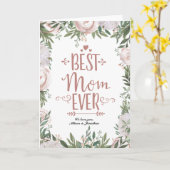 Carte Couronne de fleurs rose poussiéreuse Meilleure mam (Fleur jaune)