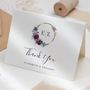 Carte Couronne de fleurs violettes Monogramme Mariage Re