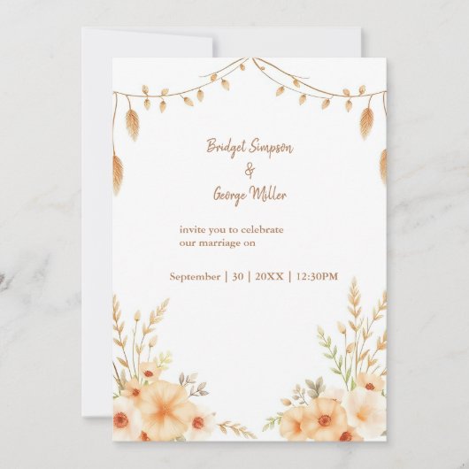 Carte couronne de Mariage à fleurs boho (Devant)