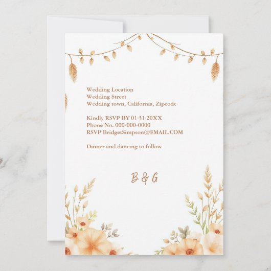 Carte couronne de Mariage à fleurs boho (Dos)