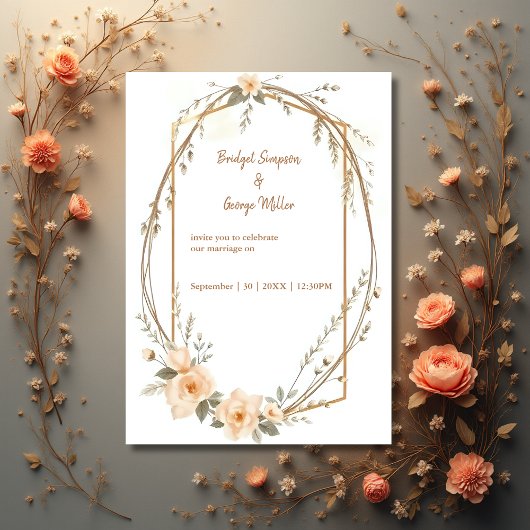 Carte couronne de Mariage à fleurs boho