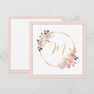 Carte Couronne de monogramme floral aquarelle rose et ve