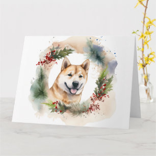 Carte Couronne de Noël Akita Chien de fête