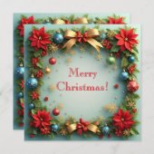 Carte Couronne de Noël avec Poinsettias (Devant / Derrière)