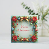 Carte Couronne de Noël avec Poinsettias (Debout devant)