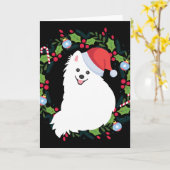 Carte Couronne de Noël Chien Spitz Japonais (Fleur jaune)