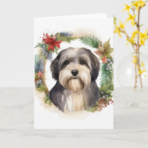 Carte Couronne de Noël de Terrier Tibétain Chien de fête