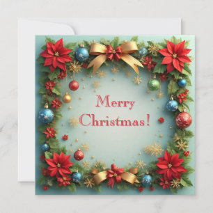 Carte Couronne de Noël d'hiver 🎄❄️ Fleur de Poinsettia