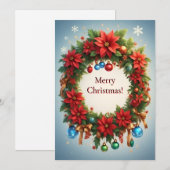 Carte Couronne de Noël élégante Fêtes 🎁🎄 Poinsettia (Devant / Derrière)