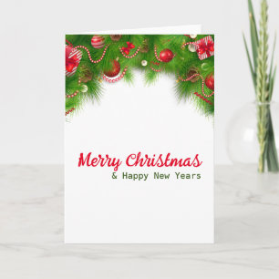 Carte Couronne de Noël et ampoules rouges, et cadeaux