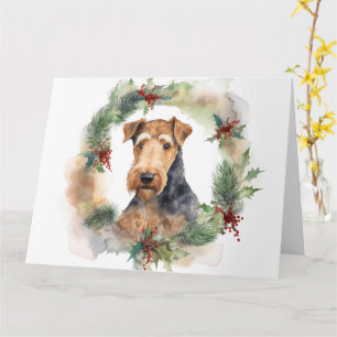 Carte Couronne de Noël festive Airedale Pup