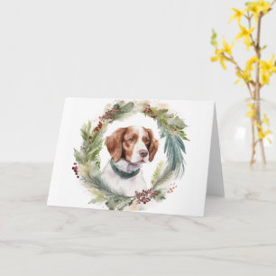 Carte Couronne de Noël festive Brittany Spaniel Chien fe