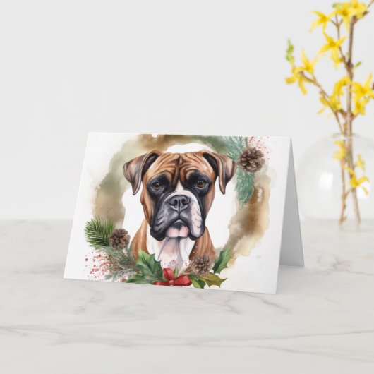 Carte Couronne de Noël festive de Boxer (Fleur jaune)