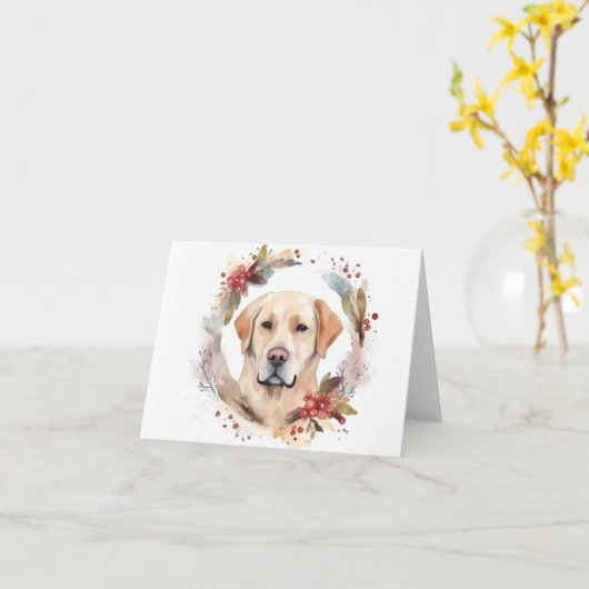 Carte Couronne de Noël festive du Labrador (Fleur jaune)