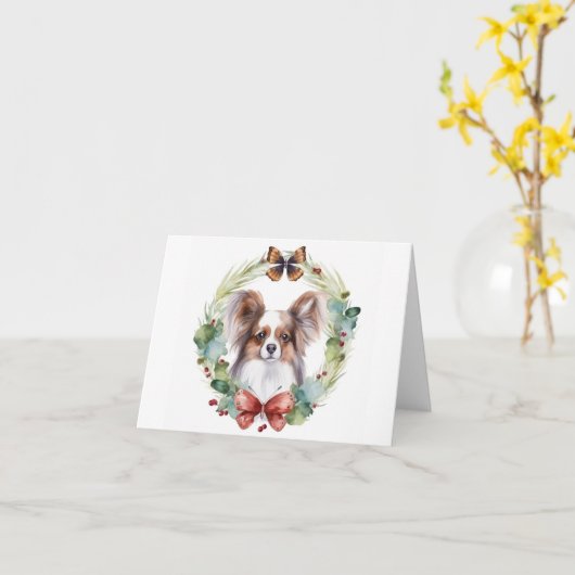 Carte Couronne de Noël festive Papillon (Fleur jaune)