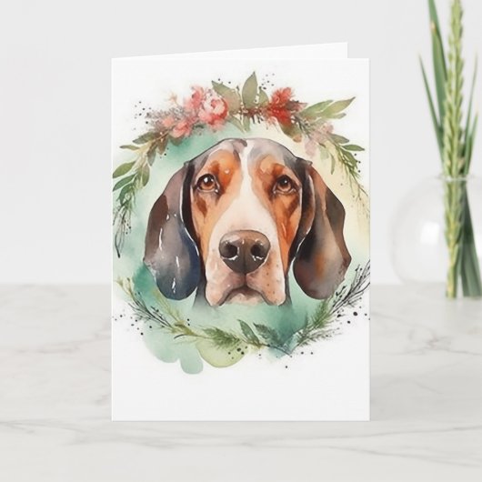 Carte Couronne de Noël festive Treeing Walker Pup (Devant)