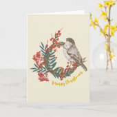 Carte Couronne de Noël oiseau joyeux Noël (Fleur jaune)