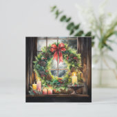 Carte Couronne de Noël rustique éclairée (Debout devant)