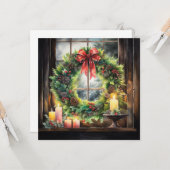 Carte Couronne de Noël rustique éclairée (Devant/Arrière en situation)