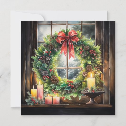 Carte Couronne de Noël rustique éclairée (Devant)