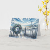 Carte Couronne de Noël sur une clôture de plage (Fleur jaune)