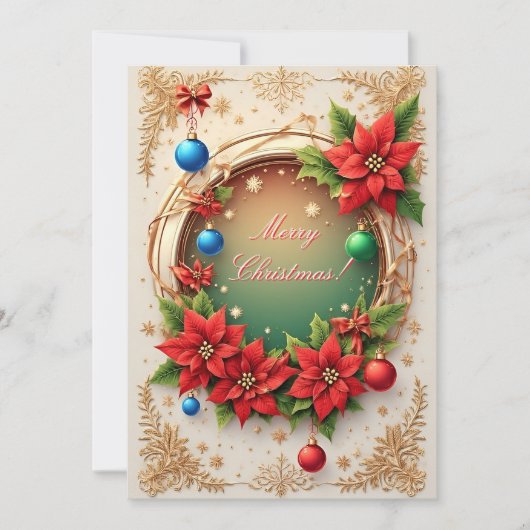 Carte Couronne de vacances d'hiver 🎄❄️ Fleur de Poinset (Devant)