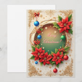 Carte Couronne de vacances d'hiver 🎄❄️ Fleur de Poinset (Devant / Derrière)