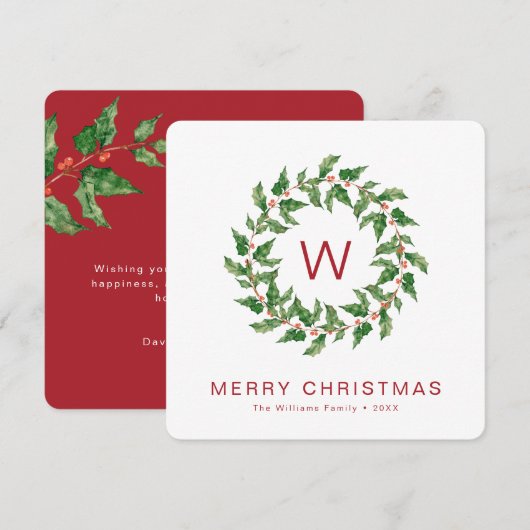 Carte Couronne de verdure minimale de Noël (Devant / Derrière)