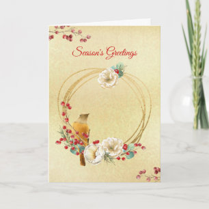 Carte Couronne d'or avec Magnolia et Noël des oiseaux