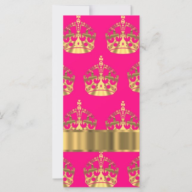 Carte couronne d'or sur rose chaud (Devant)