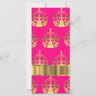 Carte couronne d'or sur rose chaud