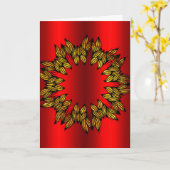 Carte Couronne dorée sur Noël rouge (Fleur jaune)