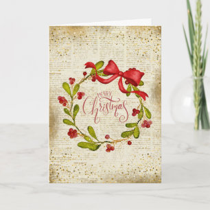 Carte Couronne et ruban de Noël vintage