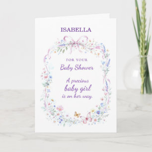 Carte Couronne florale Baby Shower Bébé Fille Papillons