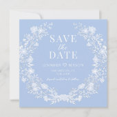 Carte Couronne florale blanche bleue Enregistrer la date (Devant)