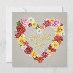 Carte Couronne florale de cœur pour un prompt rétablisse