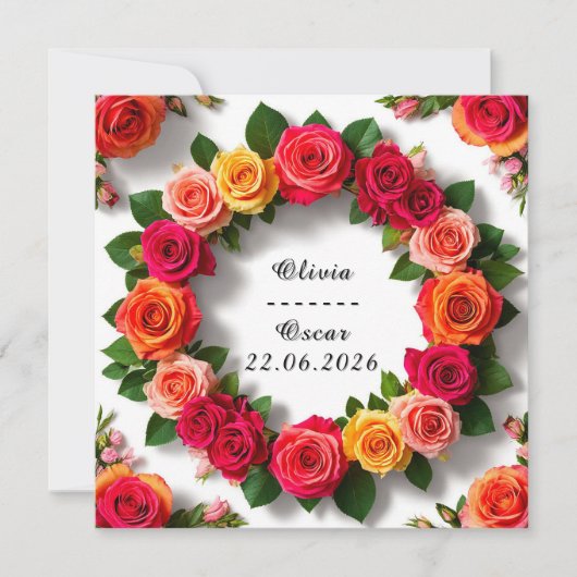 Carte Couronne florale Mariage colorée (Devant)