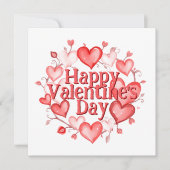 Carte Couronne romantique rouge cœurs roses Saint-Valent (Devant)