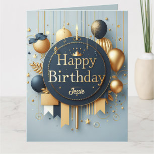 Carte Couronne Royale Bleu Nuit et Or Joyeux Anniversair