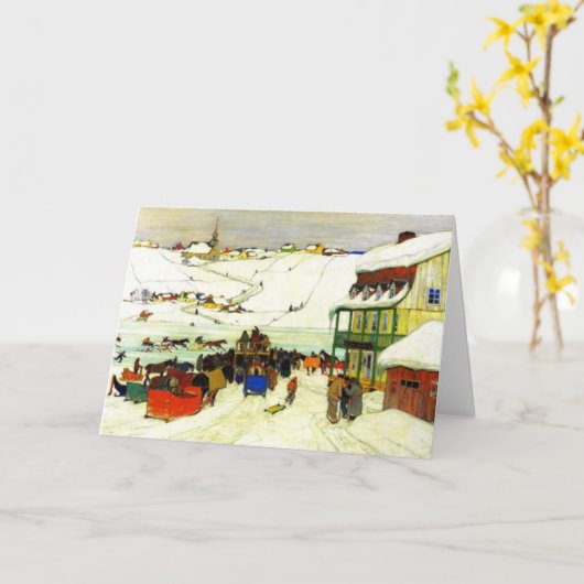 Carte Course de chevaux en hiver Clarence Gagnon - Salut (Fleur jaune)