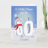 Carte Cousin 10th Birthday Snowman Snowy Ten Card (Devant)