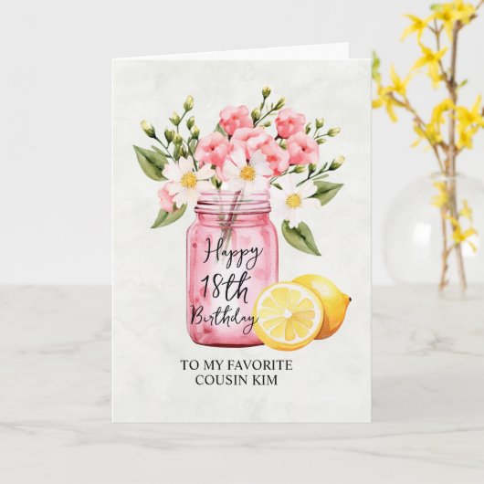 Carte Cousin 18e anniversaire Floral Jar Rose Salutation (Fleur jaune)