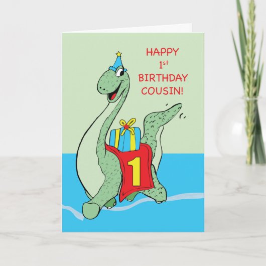 Carte Cousin, 1er anniversaire Dinosaur (Devant)
