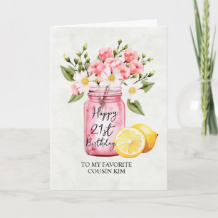 Carte Cousin 21e anniversaire Floral Jar Rose Salutation