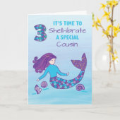 Carte Cousin 3e anniversaire Sparkly Look Mermaid (Fleur jaune)