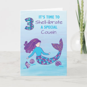 Carte Cousin 3e anniversaire Sparkly Look Mermaid