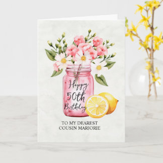 Carte Cousin 50e anniversaire Pink Floral Jar Salutation