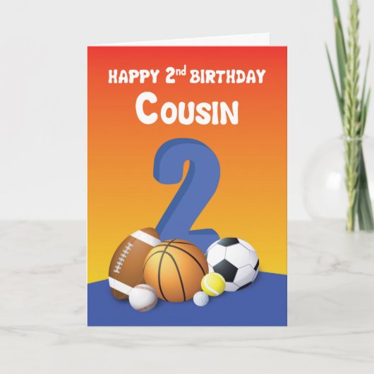 Carte Cousin Boy 2e anniversaire Sports Balls (Devant)